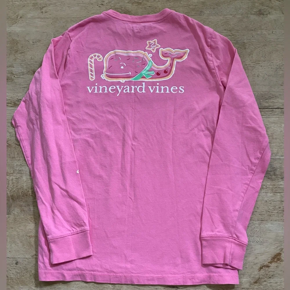 Vineyard Vines Girls’ Sz L (16) Cutty Pink‎ Cookie Whale Long Sleeve Pocket Tee